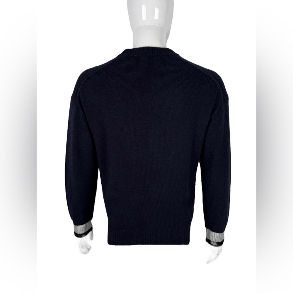 Kenzo Mens Medium Sweater Wool Nylon Blend Blue Knit Logo Triko Crewneck Casual - Picture 4 of 10